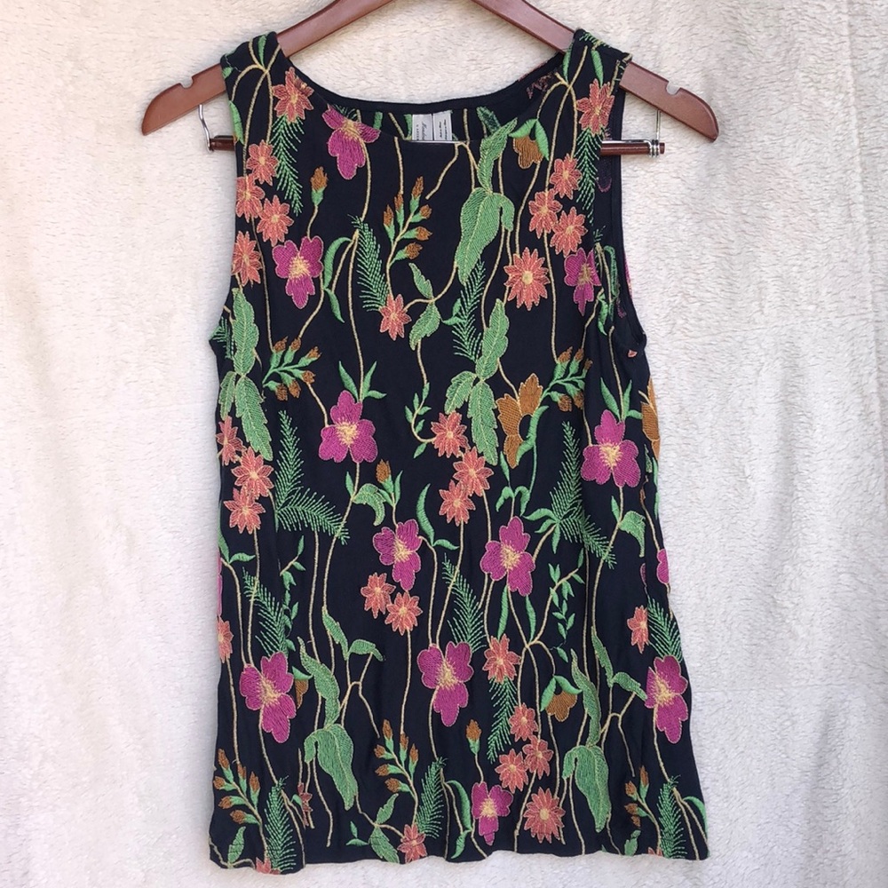 Anthropologie Floral Embroidered Tank